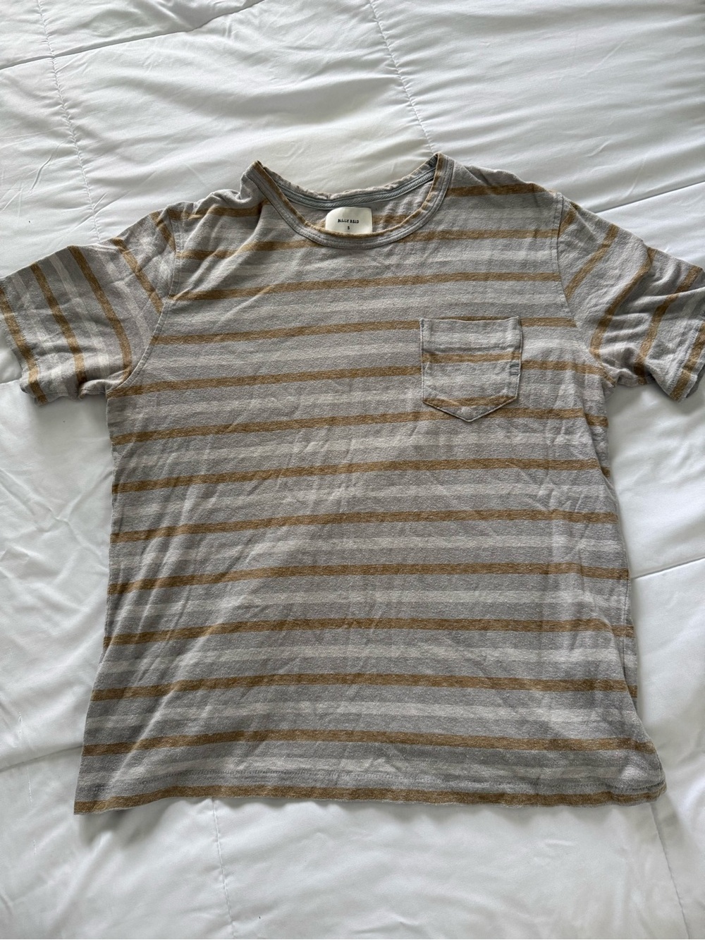 Billy Reid Gray & Brown Striped Short Sleeve Pocket Tee